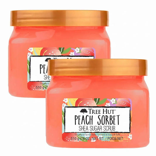 Tree Hut Peach Sorbet Shea Sugar Scrub, Exfoliating, Hydrating & Moisturizing Body Scrub with Shea Butter & Nourishing Essential Oils, Smooth & Soften Skin, 18 oz (Pack of 2)