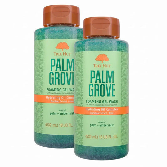 Tree Hut Palm Grove Foaming Gel Wash, Hydrating & Moisturizing Body Wash with Shea Butter & Nourishing Essential Oils, Daily Cleanser for Soft Smooth Skin, 18 fl oz (Pack of 2)